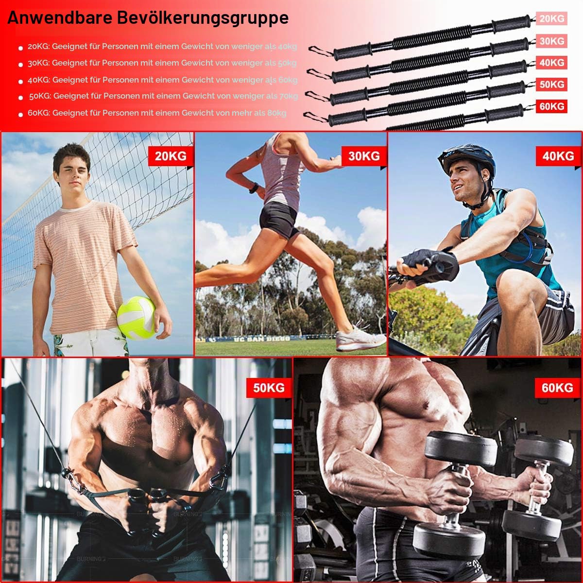 DOBEN Profi Königsfeder Biegehantel für Krafttraining Fitness Biegehantel 20kg, 30kg, 40kg, 50kg, 60kg, Armtrainer Gerät