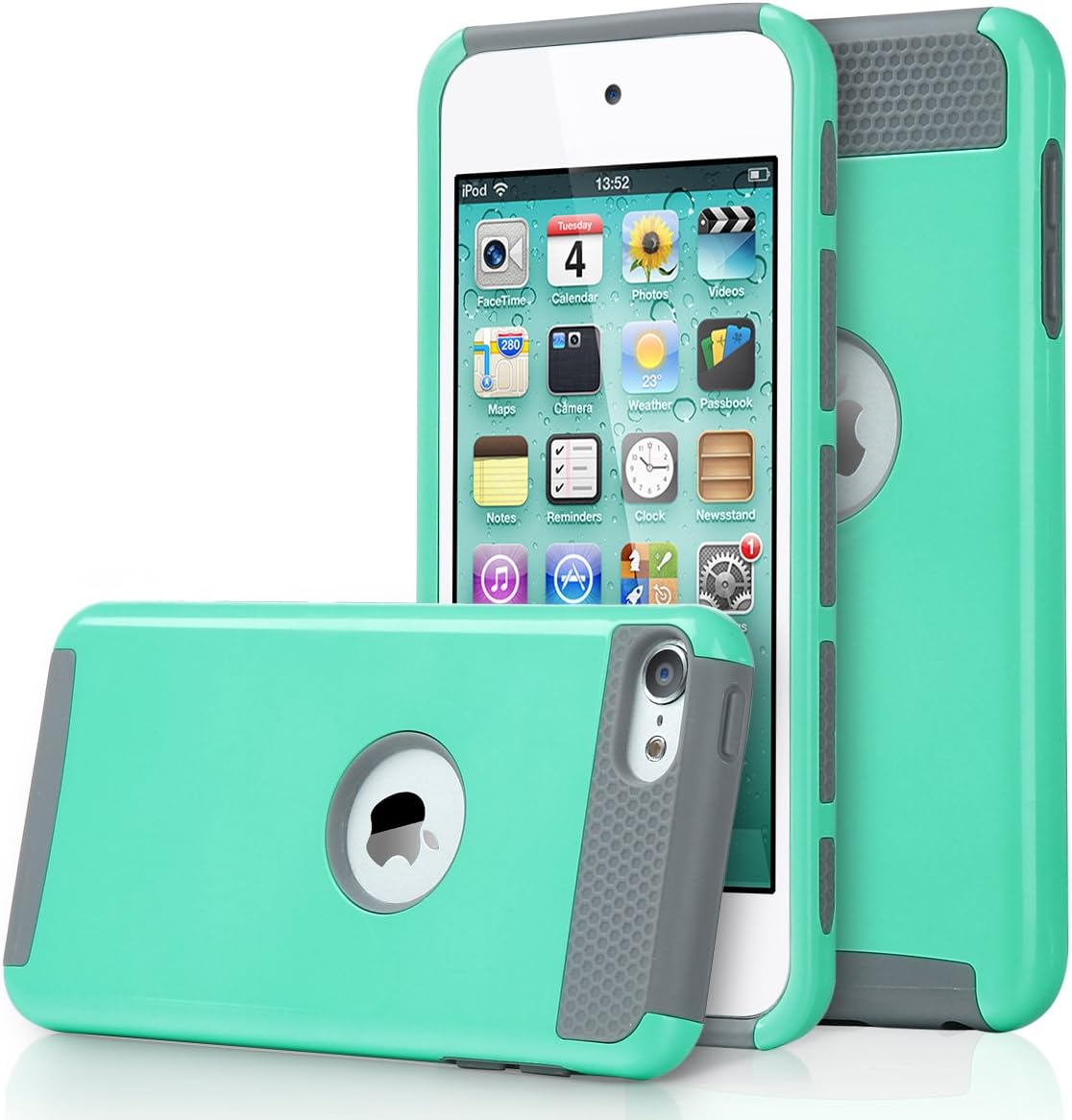 ULAK iPod Touch 5/6th Generation Case, Dual Layer Slim Protective Hybrid iPod Touch Case Hard PC Cover for Apple iPod Touch 5 6th Generation (Aqua Mint/Grey)