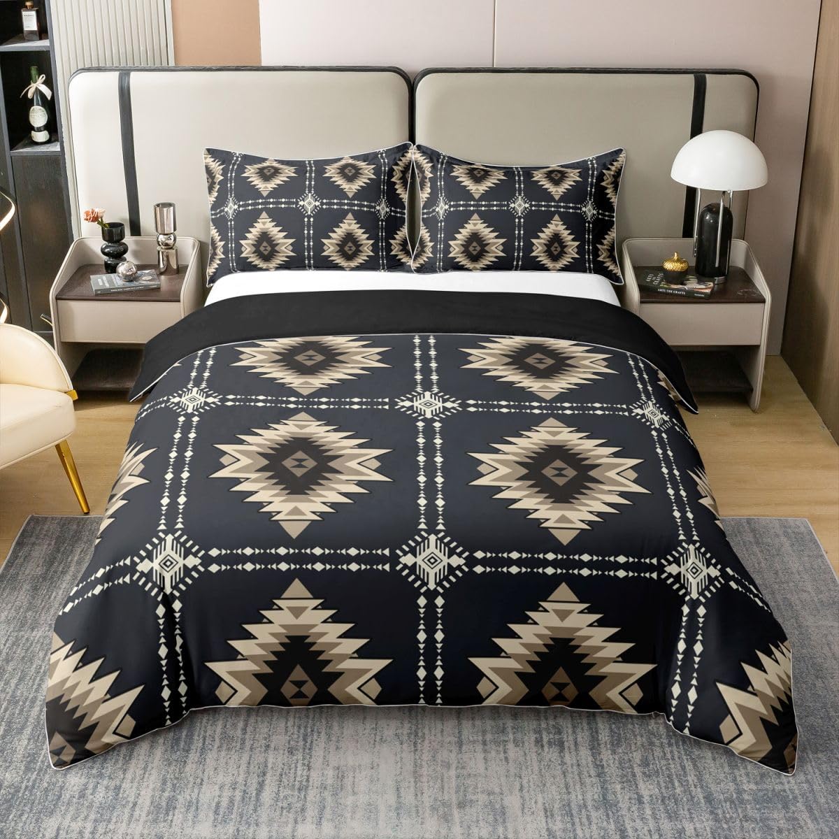 Housses de couettes noir style tribal ethnique et géométrique