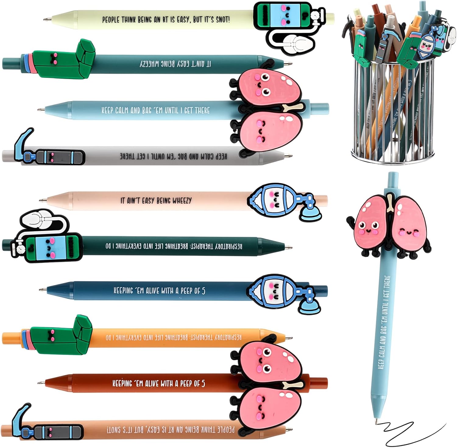 Yexiya 100 Pcs Nurse Appreciation Week Gift Respiratory Therapist Gift Funny Ballpoint Pen Bulk Lung Inhaler Ventilator Retractable Pen for Nurse Cna Graduation Respiratory Office Rt Nursing Doctor