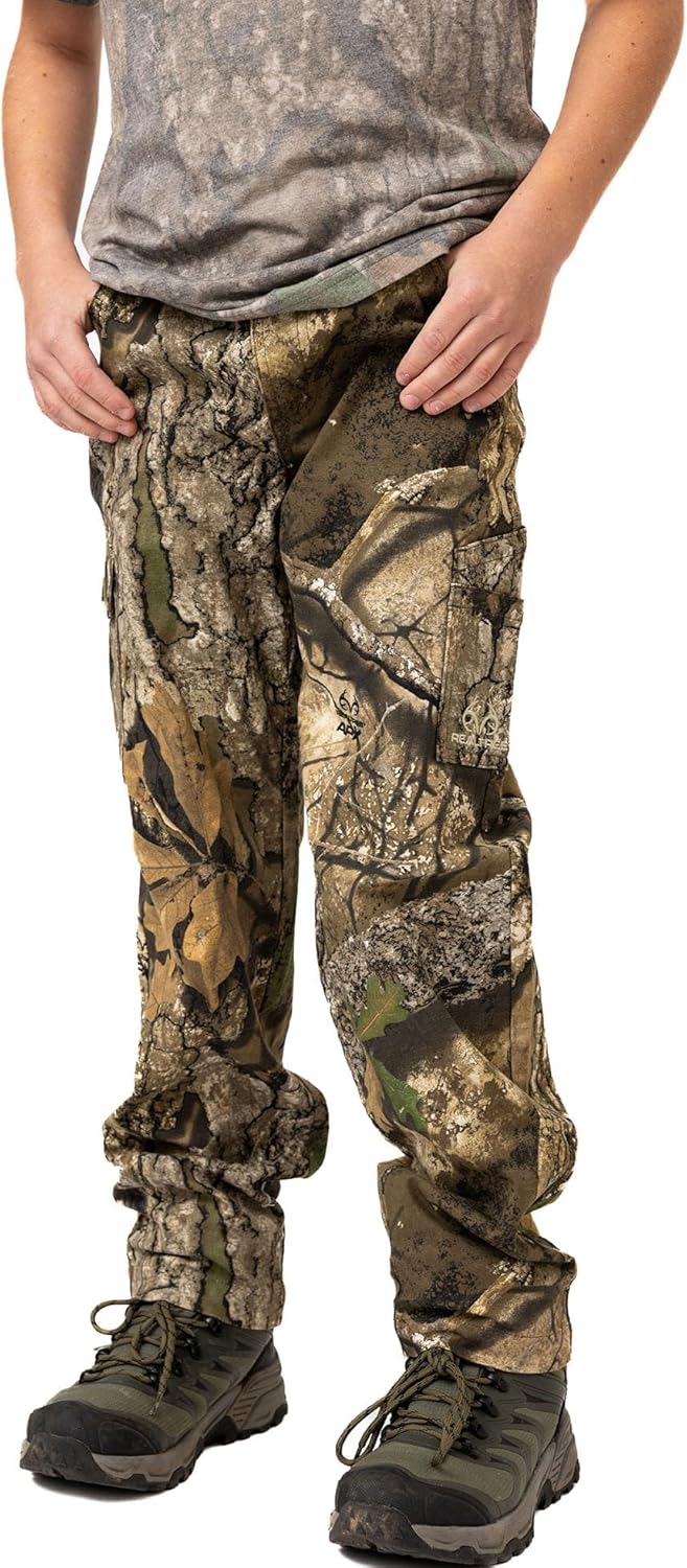 Realtree Youth Camo Cargo Pants - 6-Pocket Hunting Pants for Boys, Outdoor Activities, Camping, Mid Rise Straight Leg