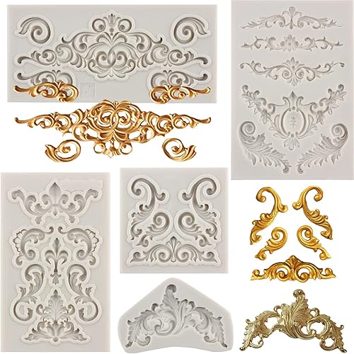 Sijiangmold Moldes de silicona de estilo barroco, moldes de encaje para fondant, moldes vintage para decoración de pasteles, decoración de cupcakes,