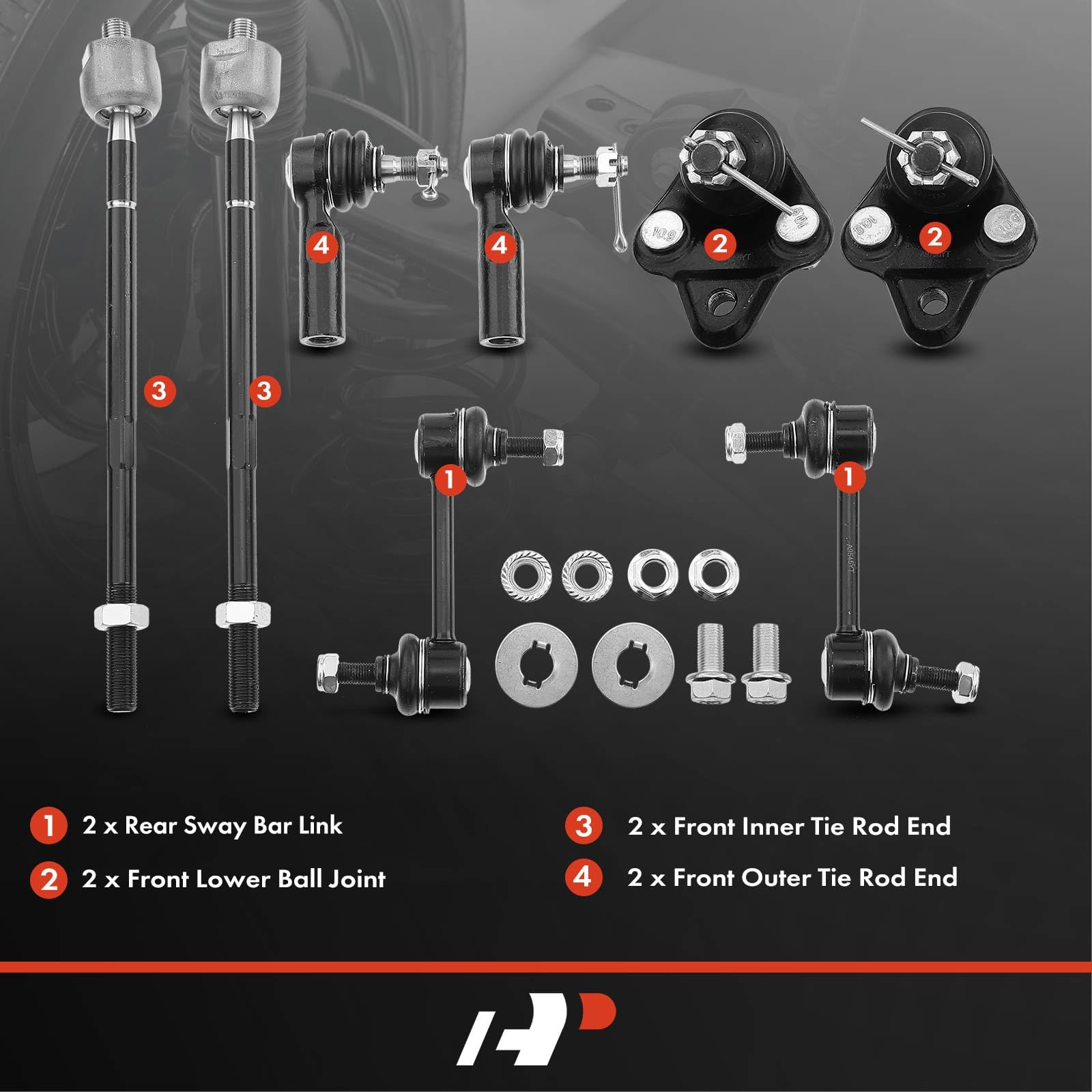 A-Premium Set of 8, Front Lower Ball Joint, Inner Outer Tie Rod