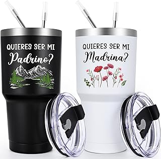Gtmileo Quieres Ser Mi Padrino Madrina, Will You be My Godparents Gifts in Spanish, Padrinos De Bautizo Propuesta Gifts, 30oz Quieres Ser Mi Padrino Madrina Stainless Steel Insulated Tumbler Set