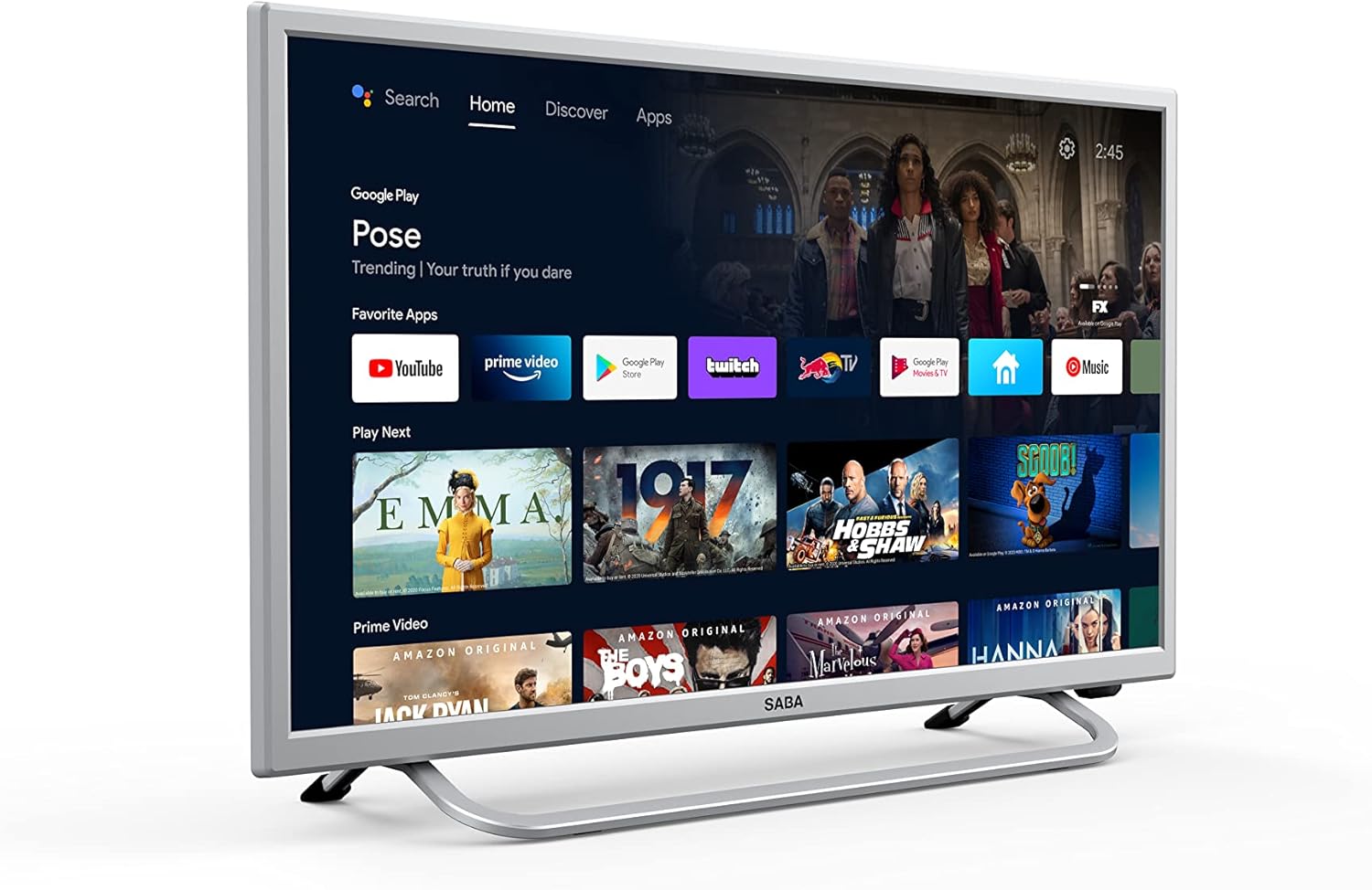 Saba SA24S56A11, Tv Led 24, Hd Ready, Slim, Smart Android 11 con App preinstallate, Chromecast e Airplay, Full Internet, Wifi ed Ethernet, DVB/T2/S2/C,MPEG-4 e HEVC Main 10 Saba SA24S56A11, Tv Led 24, Hd Ready, Slim, Smart Android 11 con App preinstallate, Chromecast e Airplay, Full Internet, Wifi ed Ethernet, DVB/T2/S2/C,MPEG-4 e HEVC Main 10