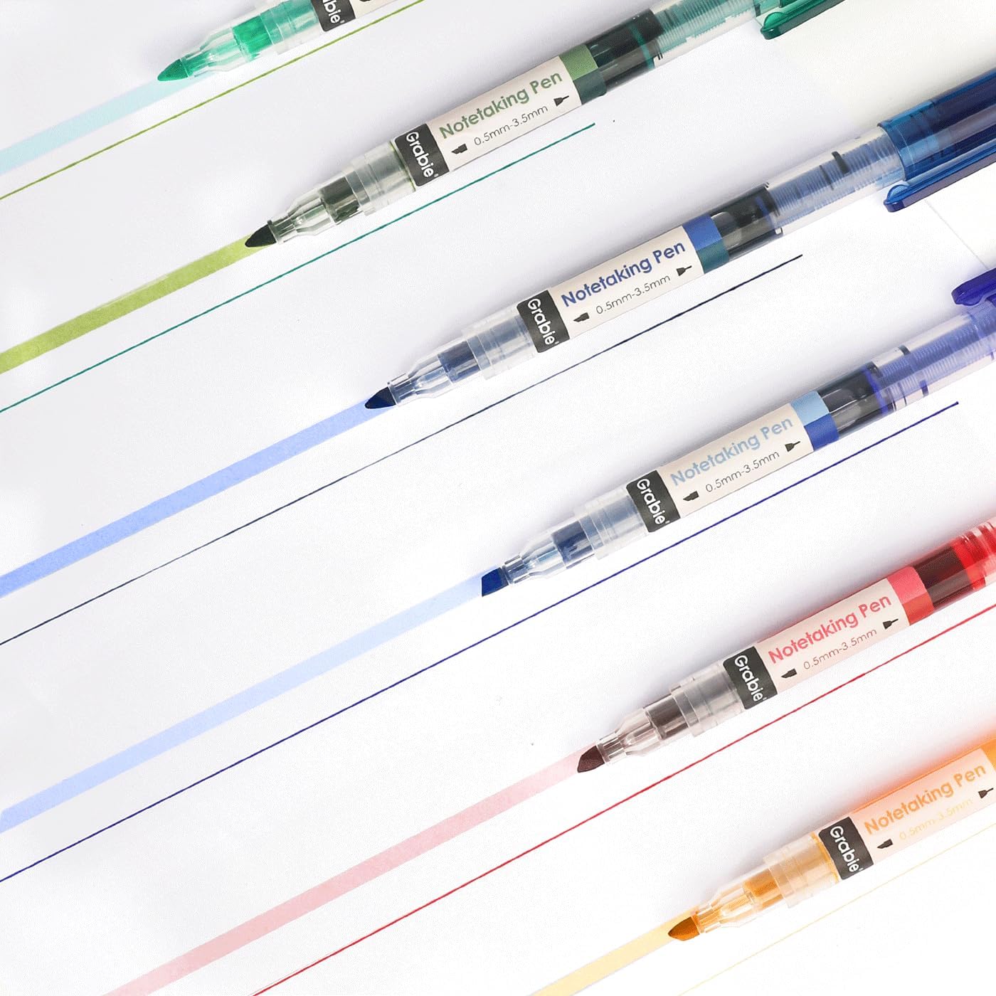 Grabie 2 Sets Bundle, Dual Tip Notetaking Pens (3.5mm Chisel + 0.5mm Needle), 12 Pcs Dual Tip Highlighter Markers for Journaling, Colored Pens for Note Taking and Adult Coloring Books