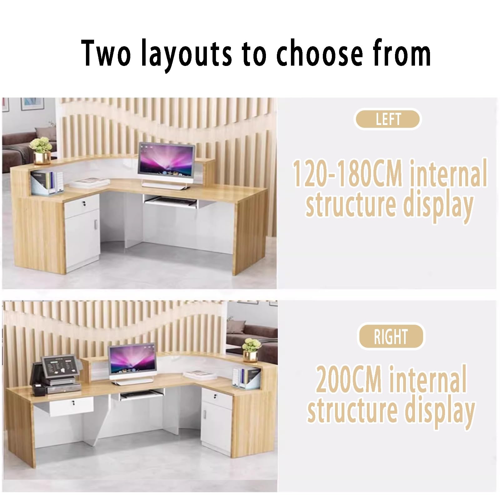 Tavolo a forma di L con gestione dei cavi spaziosi cassetti da lavoro per negozio di abbigliamento registratore di cassa hotel 200x60x100cm