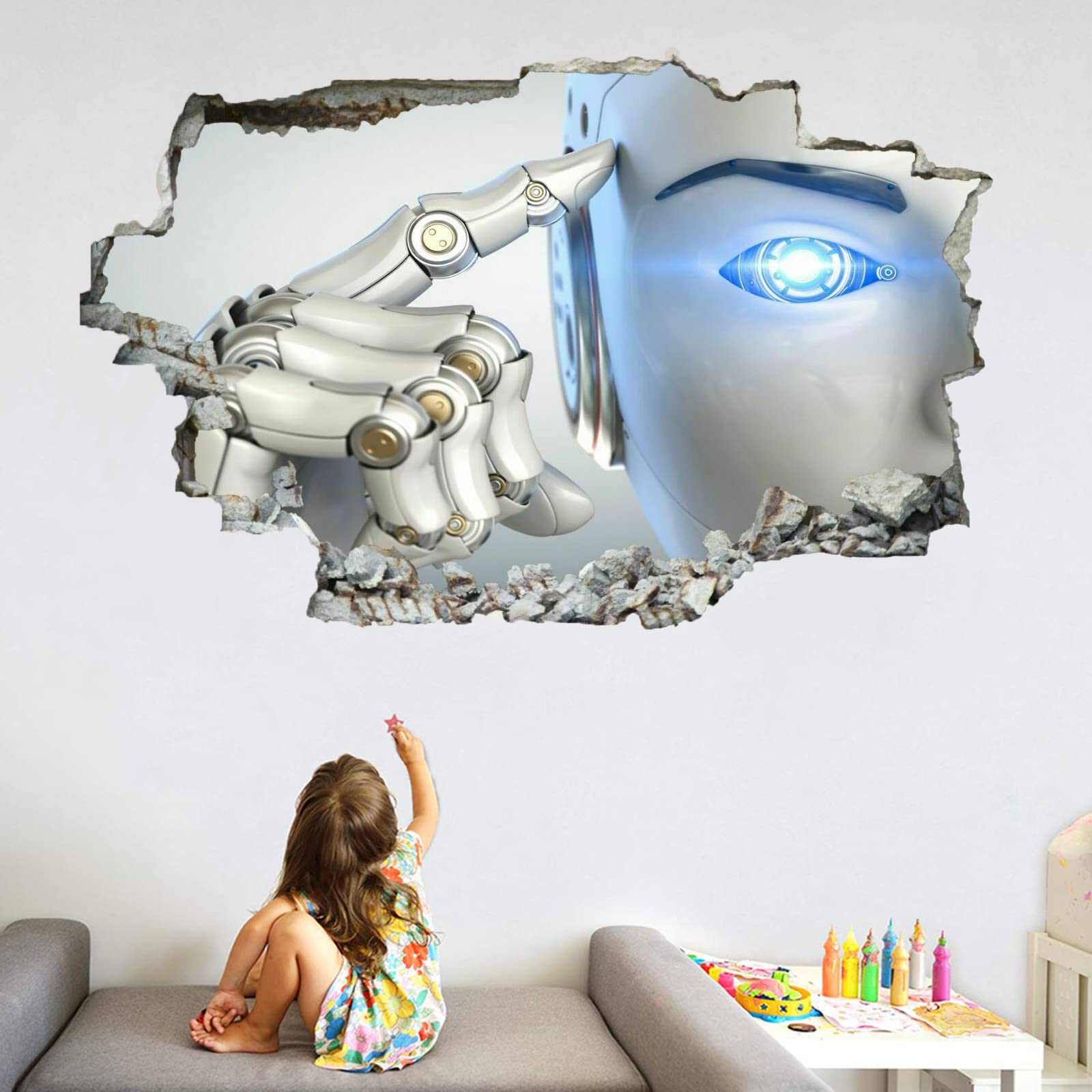 Tecnología Calcomanía Rota 3D, Abstracción Adhesivo Extraíble De Vinilo Para Despegar Y Pegar, Tatuaje De Pared Niñas Niños Dormitorio Guardería Habitación Decoración Para El Hogar 75x113cm