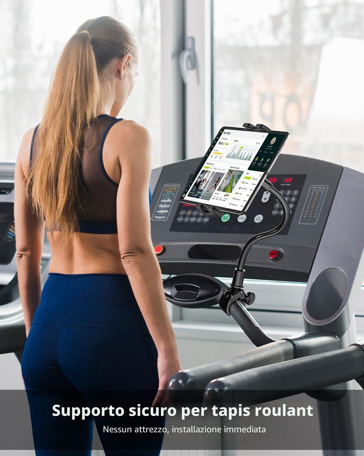Supporto Tablet Bici Spinning, Porta iPad Bicicletta Cyclette Tapis Roulant | con Collo Oca in Metallo, per iPad Pro 12.9, 10.5, 9.7, iPad Air Mini, Samsung Tab, iPhone 4-13" Telefonos Tablets