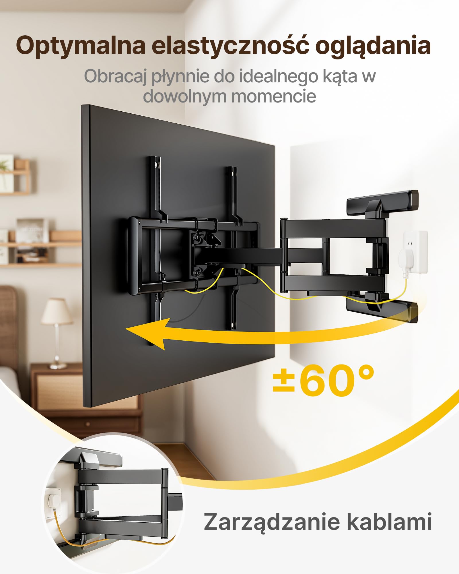 monTEK Uchwyt ścienny do telewizora 43–95 cali, do 60 kg, VESA do 800 x 400 | W pełni ruchoma konstrukcja z podwójnym ramieniem, wysuwana do 56 cm, beznarzędziowe nachylenie i wychylenie, stabilniejszy
