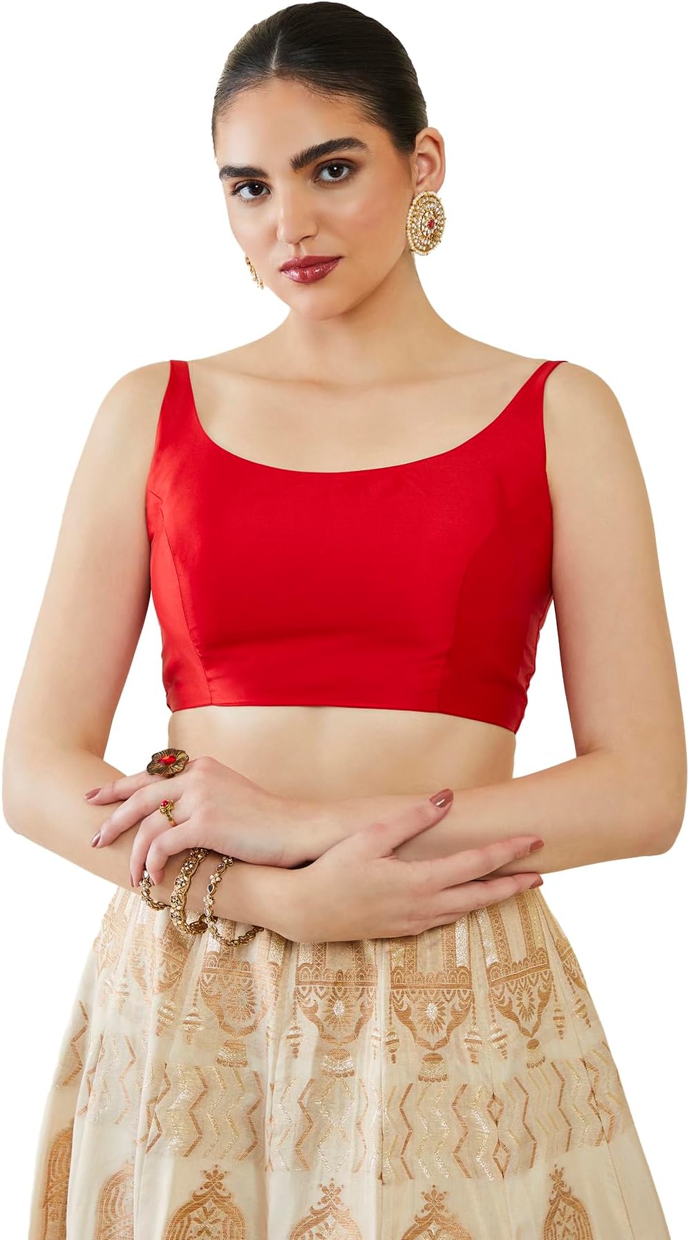 Womens Taffeta Solid Sleeveless Padded Blouse