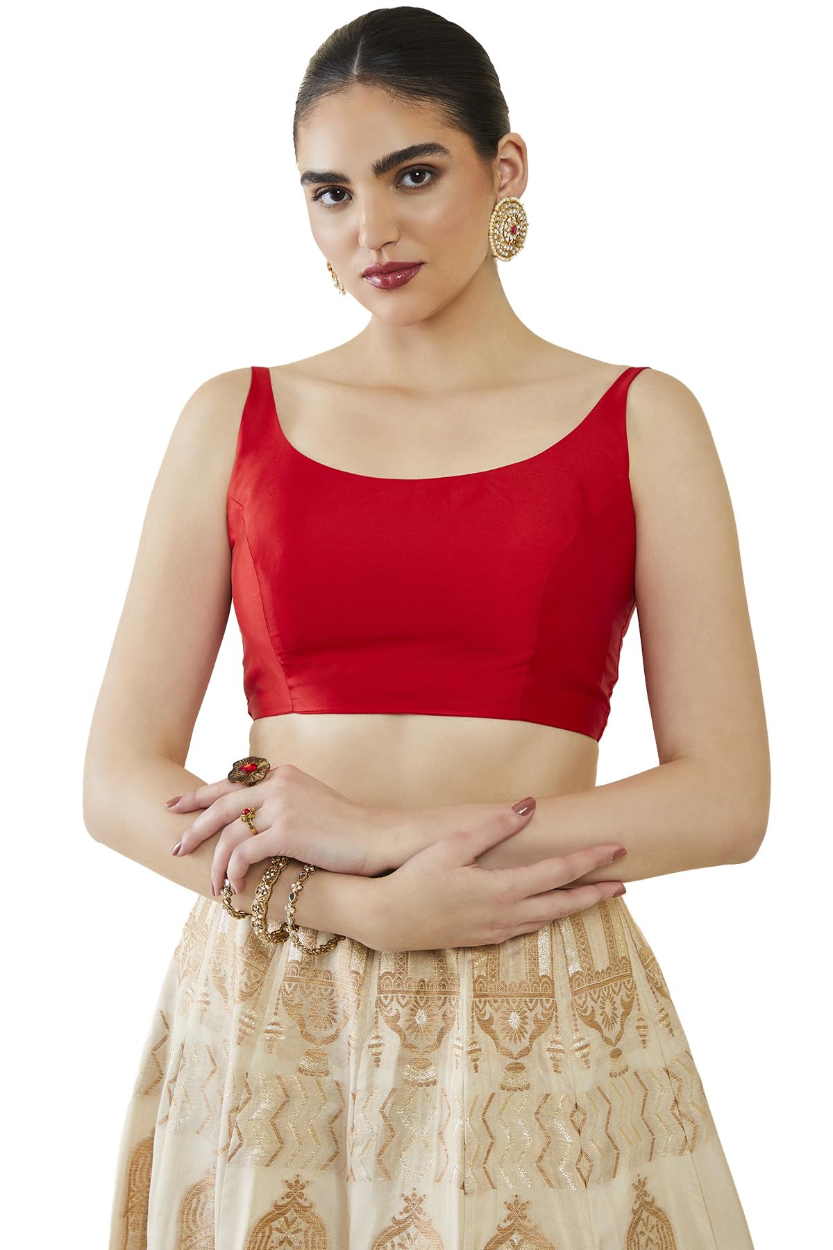 Womens Taffeta Solid Sleeveless Padded Blouse