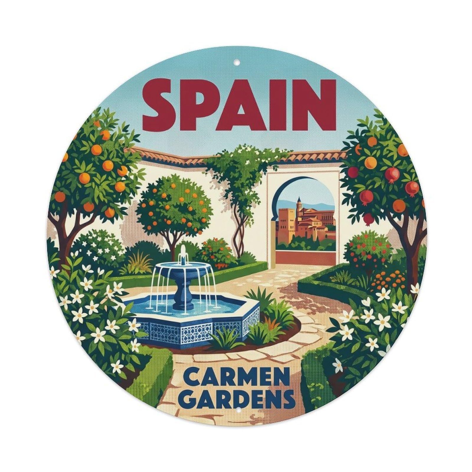 Granada Carmen Gardens Spain Landmark Travel Metal Tin Sign