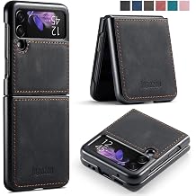 Samsung Galaxy Z Flip 3 5G Case,Galaxy Z Flip 3 Leather Phone Case with Hard Shockproof Back Cover Slim Durable, for Galaxy Z Flip 3 5G 2021 Black