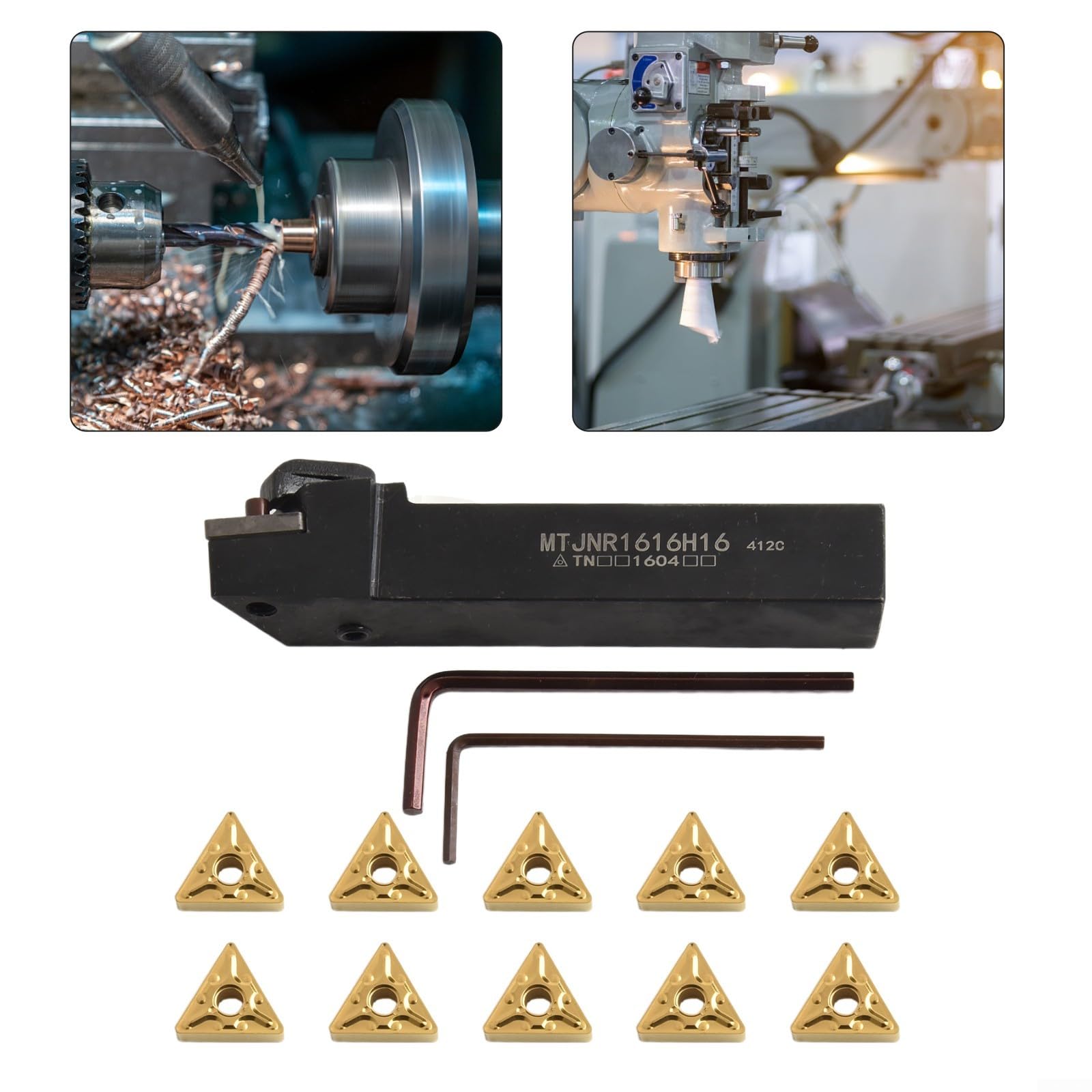 CNC-Drehset MTJNR1616H16 Werkzeughalter mit 10 TNMG160408 Hartmetalleinsätzen Präzises Drehen Einfacher Klingenwechsel Robust für Gusseisen Bearbeitung und professionelle Anwendungen