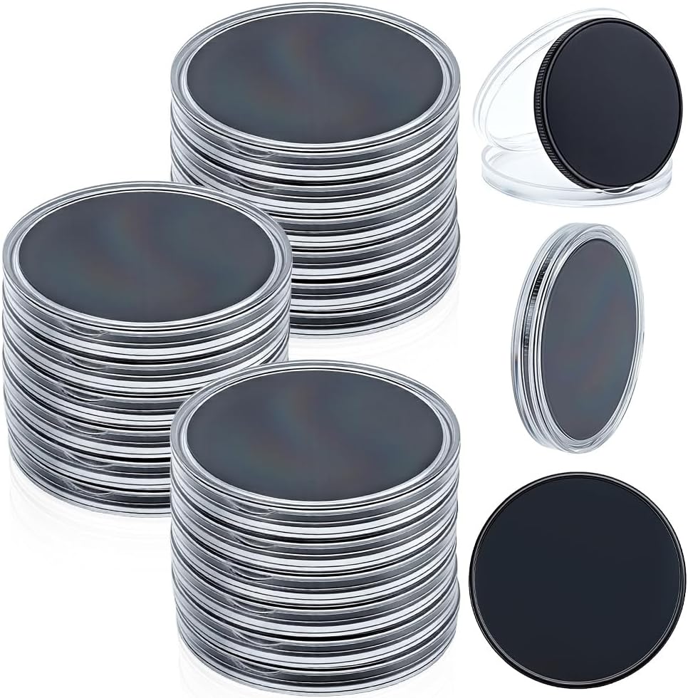 WEBEEDY 20 Pcs Blank Challenge Coin for Engraving 40mm/1.57 Inch Black Blanks Coin with Acrylic Protection Box for Crafts Jewelry Making Pet ID Tags Travel Commemorative Spplies