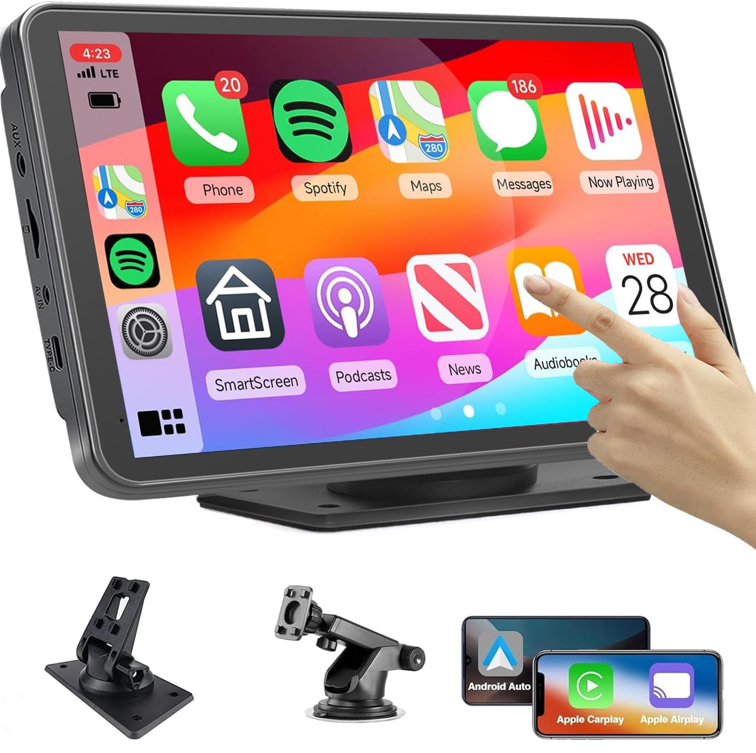 7 Inch Portable Touch Screen Car Stereo with Wireless Carplay & Android Auto,Mirror Link,Bluetooth,AUX,FM,Siri,Voice Control for All Vehicles Q7