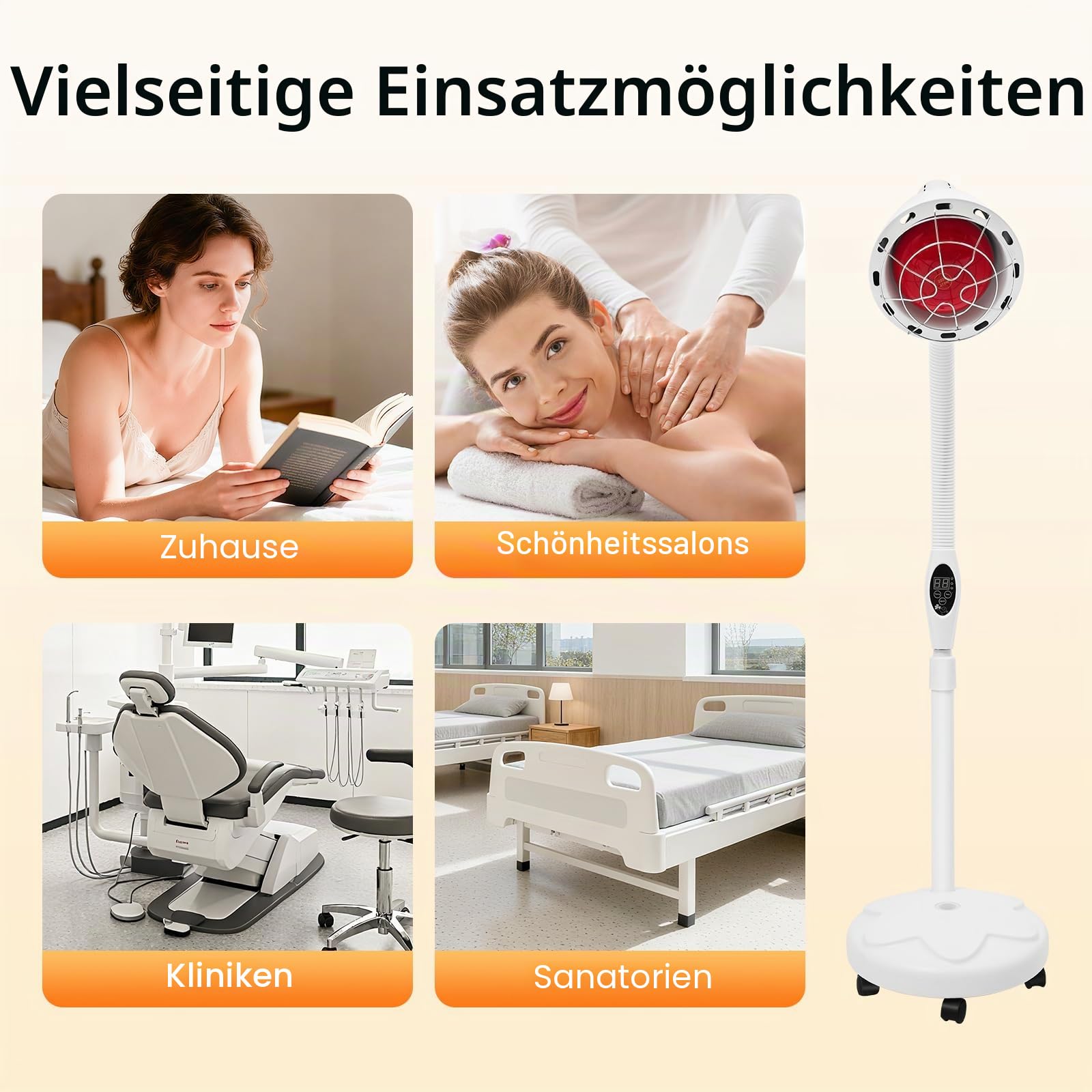 MINRS 275W Rotlichtlampe Wärmelampe Infrarotlampe mit Timer, 360° schwenkbar mit 5 Allrichtungsrollen, temperatur einstellbar von 8 bis 70°C für Wärmetherapie
