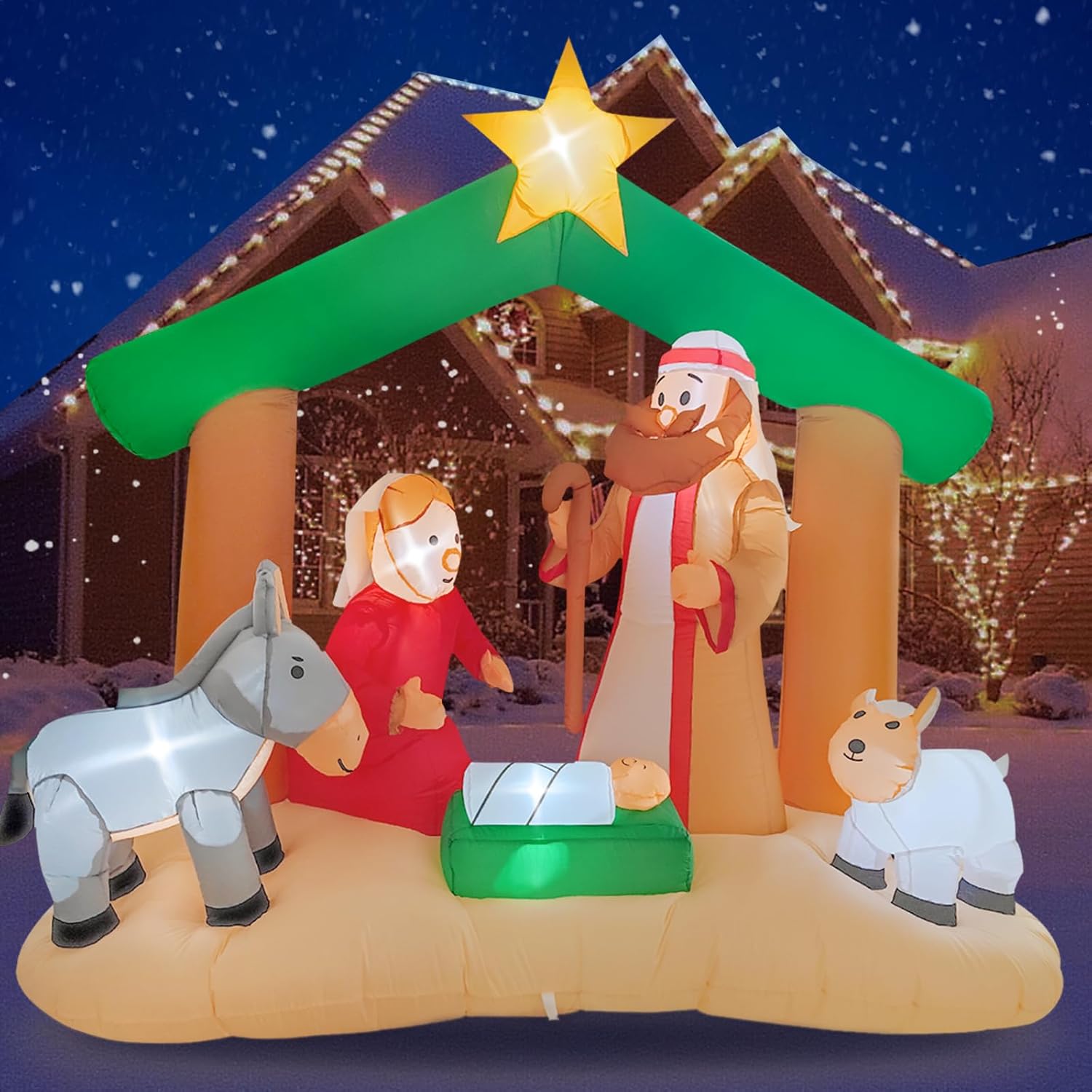 7ft Inflatable Christmas Blow Up Yard Decorations Nativity Scene