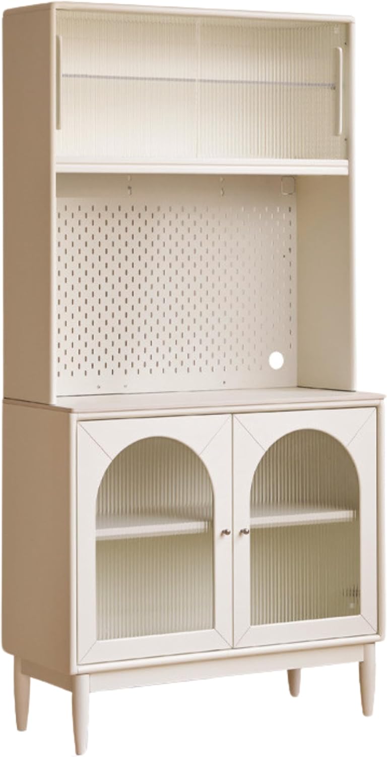 GVAwood Solid Rubberwood Sideboard, Buffet Cabinet 33.4х15.7х73.6 inch / 85.4х40.4х187.7cm / Warm White/Solid Rubberwood Sideboard + Upper Shelf