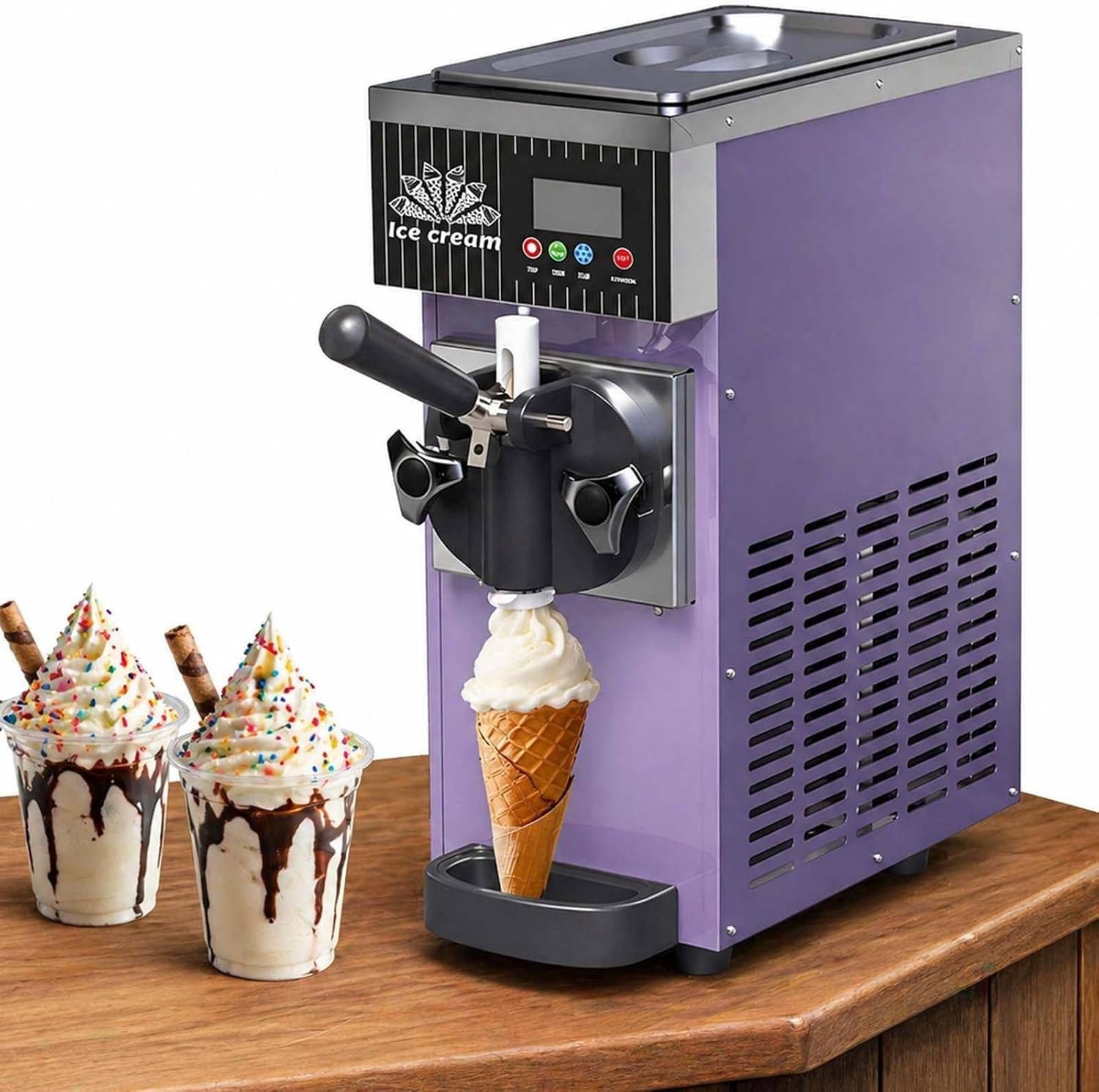 XUXIAO Commercial & Home Soft Serve Ice Cream Maker, LCD Panel Soft Serve Maker Single Flavor Soft Serve Ice Cream Machine, for Snack Bars Restaurants Purple