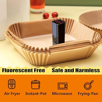 Air Fryer Liners Disposable, Large Airfryer Liners 10 Inch Square, Non-stick Air Fryer Paper Liners Oil Resistant, Waterproof Air Fryer Parchment Paper Liners for Roasting Microwave
