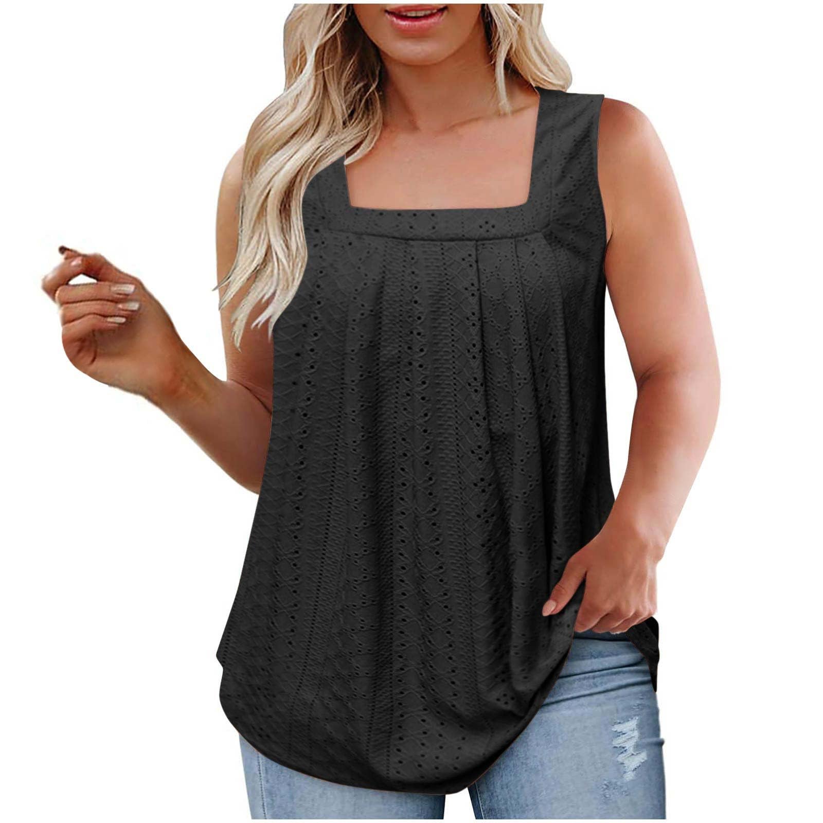NUSGEAR Camisetas sin Manga Mujer 2024 Verano Moda Talla Grande Color sólido Casual Camisola Camisetas de Tirantes Cuello Cuadrado Transpirable Fiesta Playa Chaleco Tops Camisa Blusa Suelto Basic tee