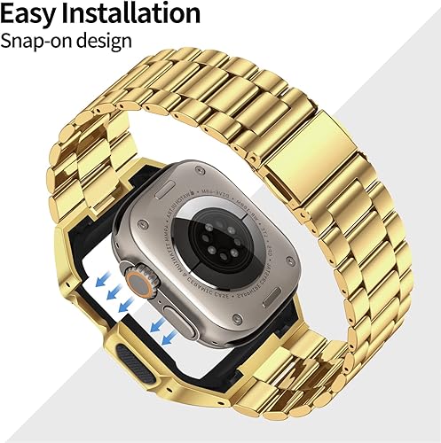 Miniatura 4 de V-MORO Compatible con Apple Watch de 49451.732 in Series Ultra876SE54 con parachoques de metal, correa de lujo para hombre de repuesto de metal +