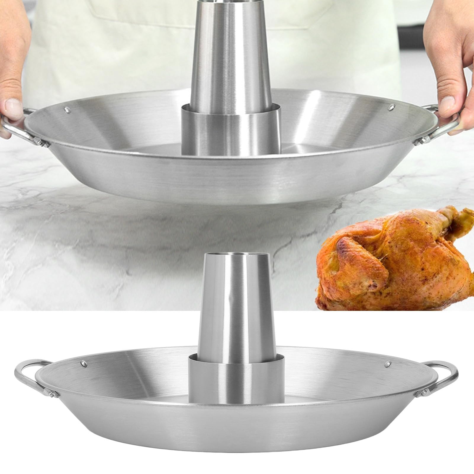 Buachois Teglia per arrostire pollo con lattina di birra, 32 cm, acciaio inossidabile 430