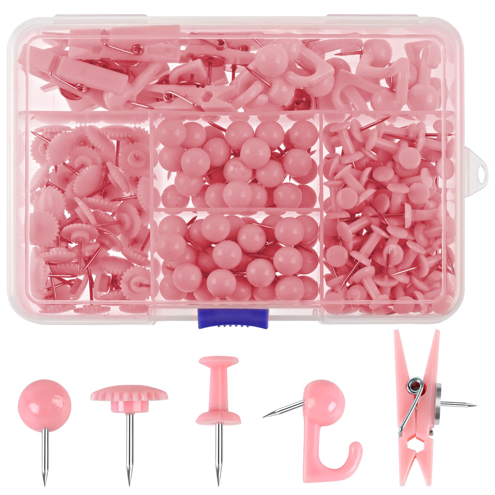 Utron Lot de 235 punaises transparentes, punaises pour le pouce, punaises pour tableau d'affichage, mur, tableau en liège, punaises roses pour le pouce (5 styles)
