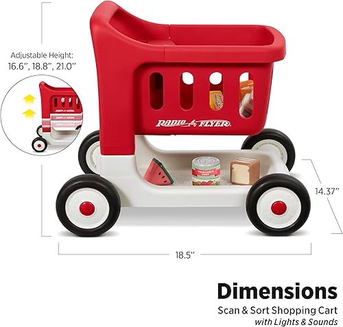 Miniatura 3 de Radio Flyer Escanea y clasifica el carrito de compras con luces y sonidos, andador de bebé con ruedas, carrito de compras rojo para niños a partir