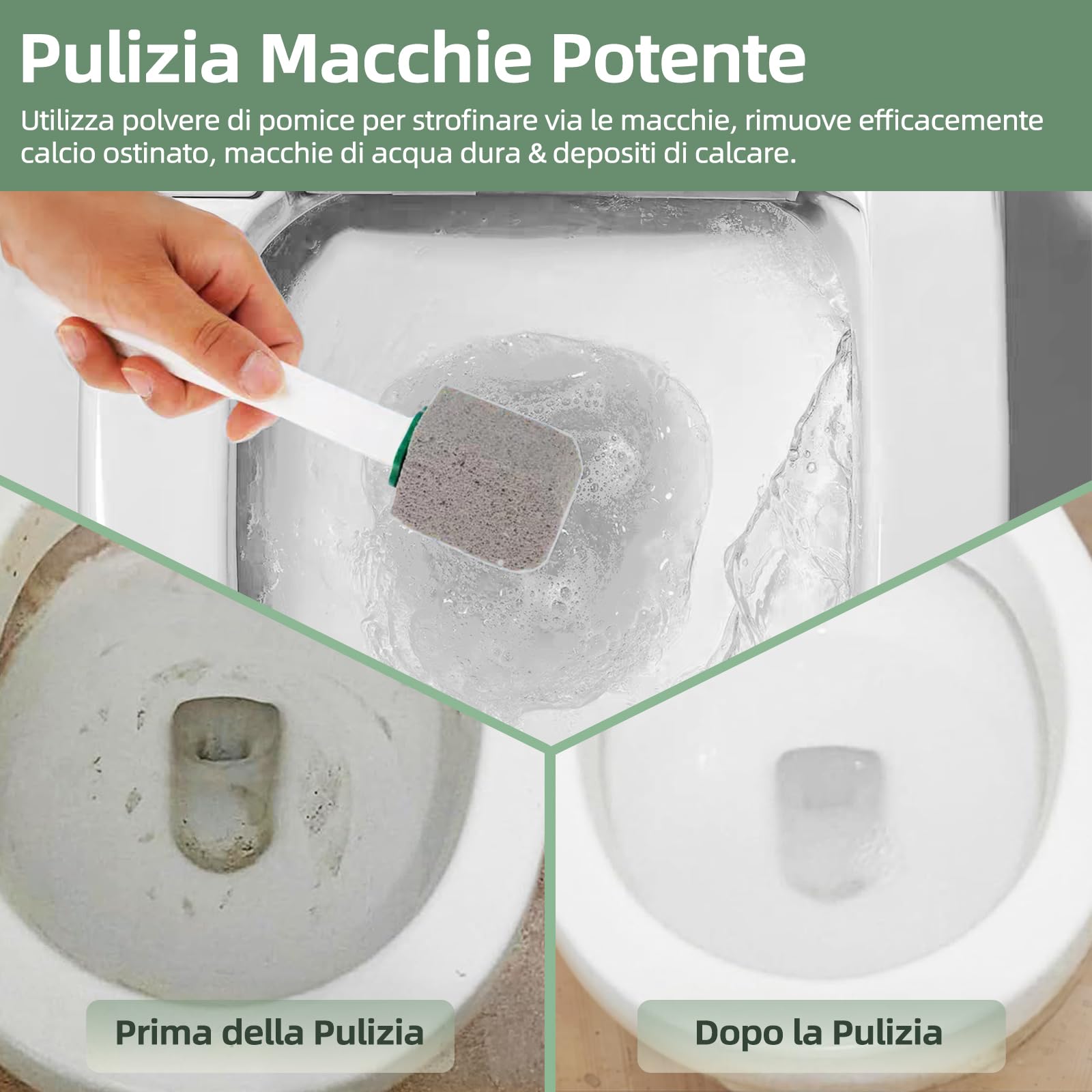 5 Pezzi Pietra Pomice per WC con 1 Manico Riutilizzabile - Disincrostante Efficace contro Calcare e Incrostazioni di Urina Ostinate - Per Pulizia Profonda di Toilette, Bagno, Cucina
