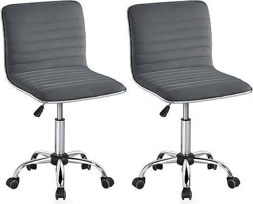 Yaheetech 2 sillas de terciopelo con respaldo bajo, silla de escritorio giratoria sin brazos, silla de trabajo acanalada con soporte lumbar, ruedas