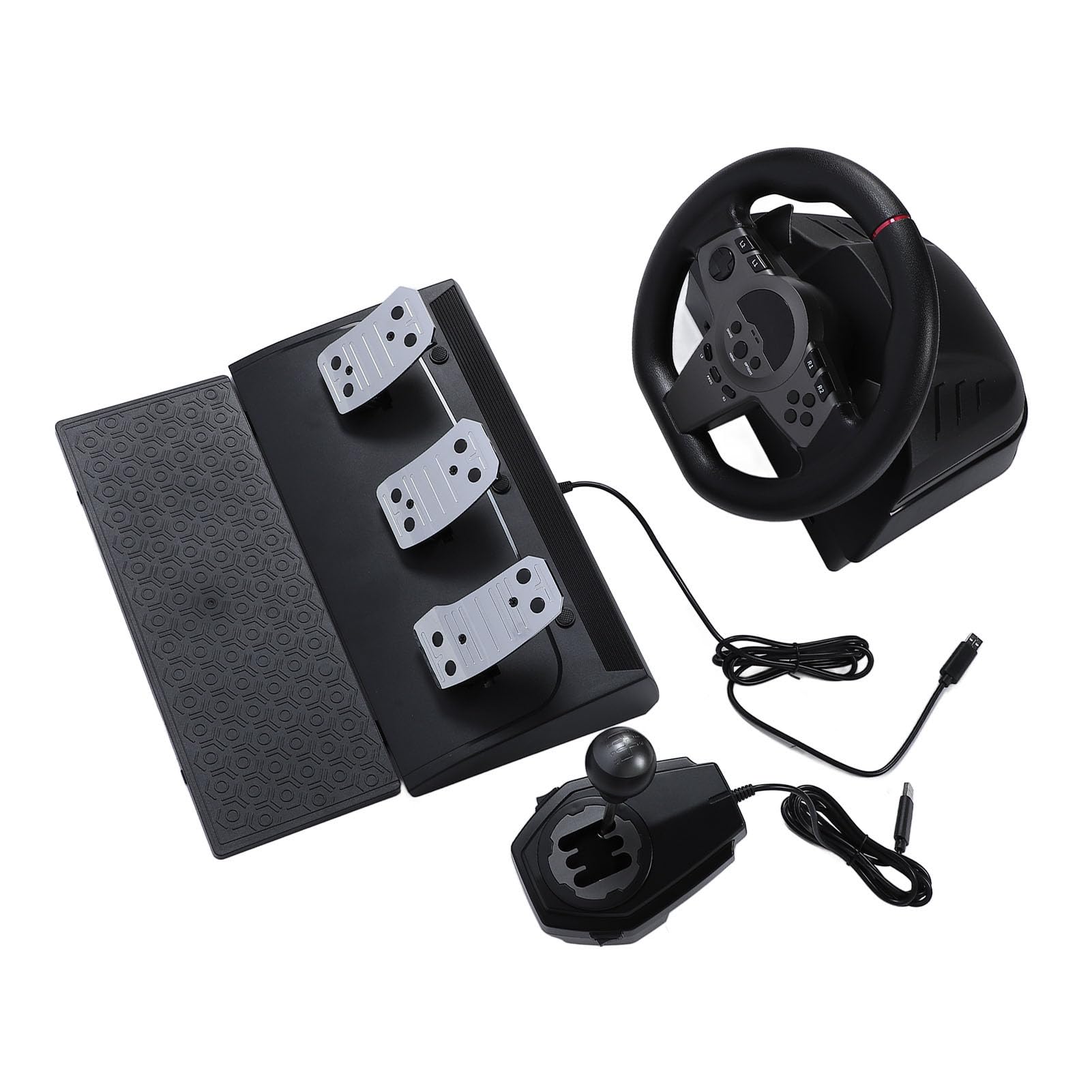 AKLOSIPY Volante da Gioco Dinamico a LED con Pedali, Rotazione di 270° per PC e Esperienza di Corsa su