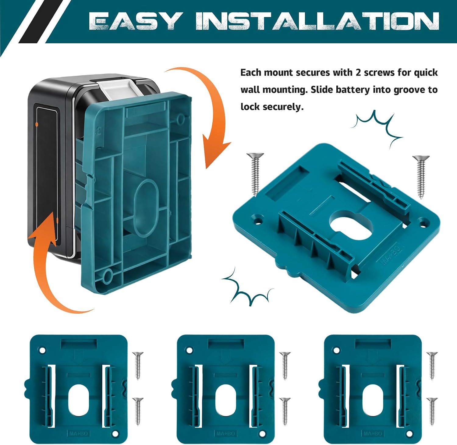 Battery Holder Mounts,8 Pack Heavy Duty Battery Mount Hanger Storage Rack Compatible with Makita 14.4V - 18V Batteries,Power Tool Battery Storage Organiser Rack for Workshop,Van,Jobsite