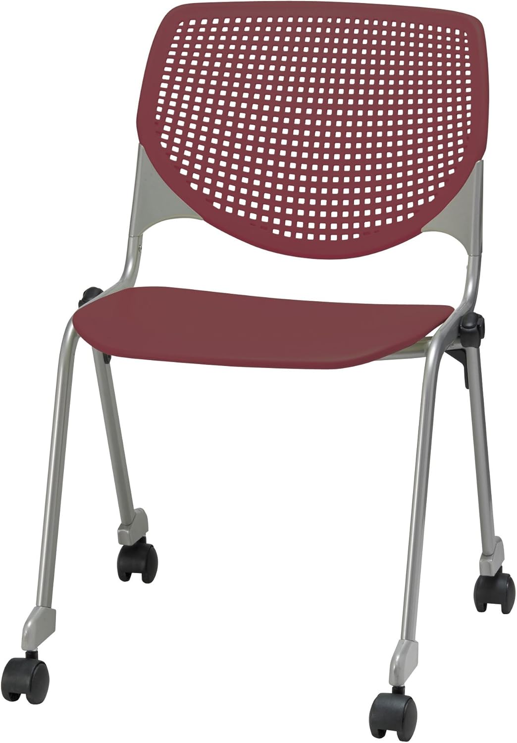 KFI Seating Kool Series Polypropylene Stack Chair with Perforated Back and Casters, Burgundy Finish