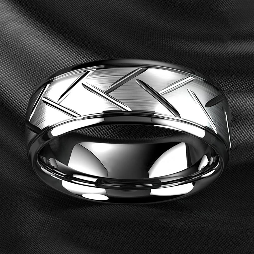 ZENSE - Bague homme argentée brillante avec rainures ZR0176