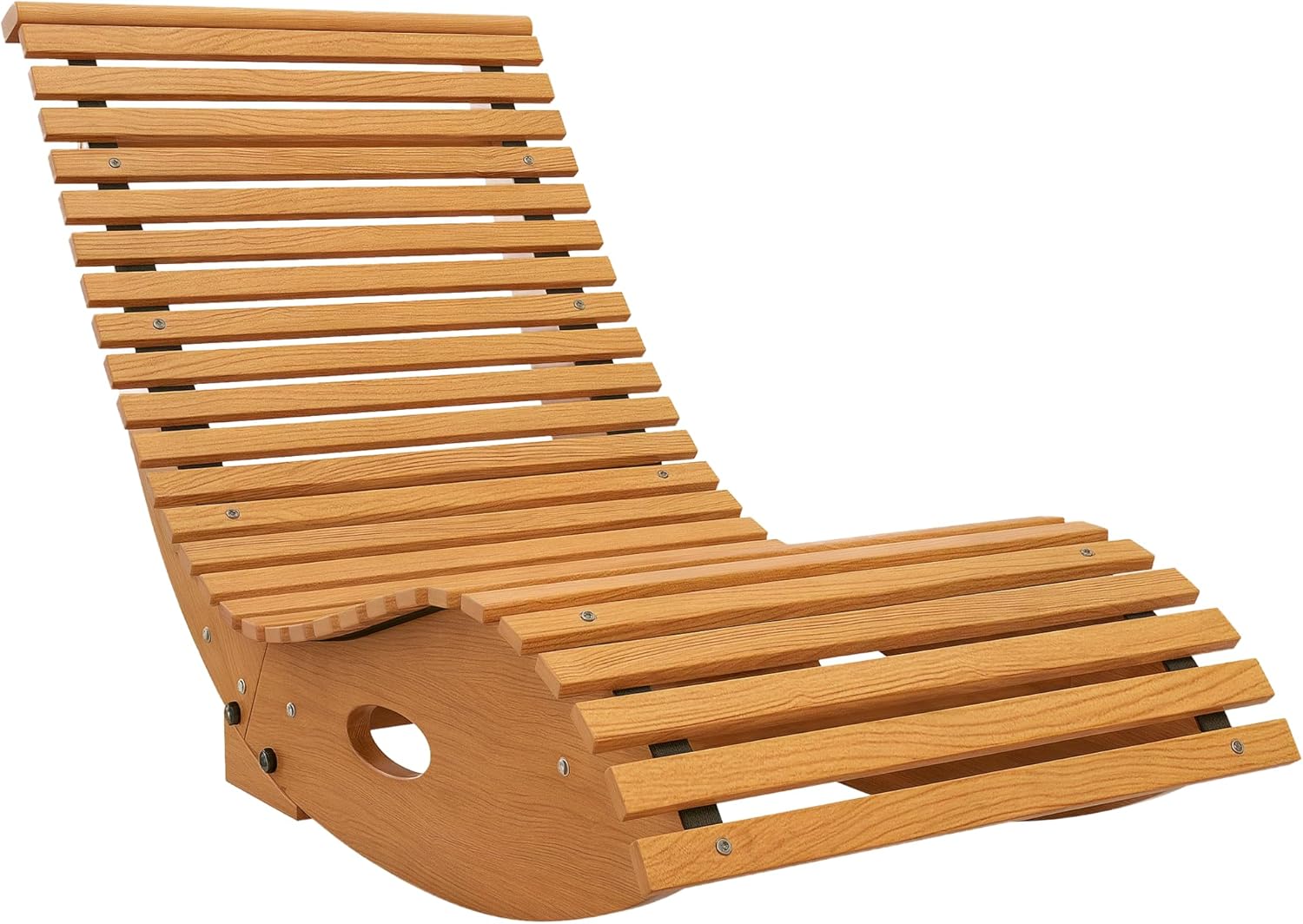 Outsunny Outdoor Rocking Chaise Lounge Chair, S Shape Wooden Rocking Chair with Slatted Seat and High Back, Rocking Patio Lounger for Porch, Backyard, Garden, Light Brown