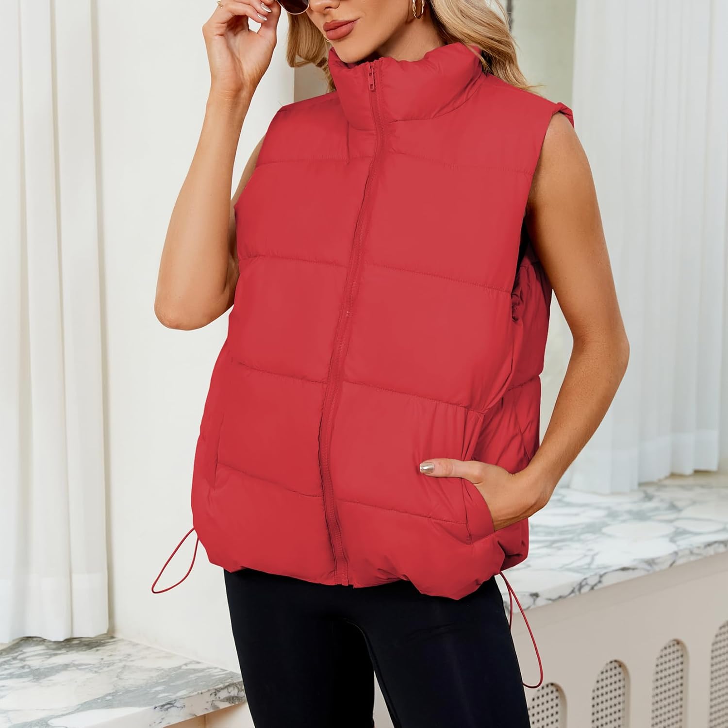 Century Star Puffer Vest for Women's Outerwear Vests Puffy Oversized 2024 Quilted Vest Tops Jackets Coat with Pockets - Image 4