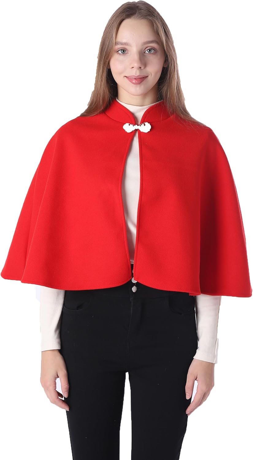 Baoqiya Wool Blend Capelet Capes Hooded Warm Poncho Bridal Stole Cape shawl for women - Image 2