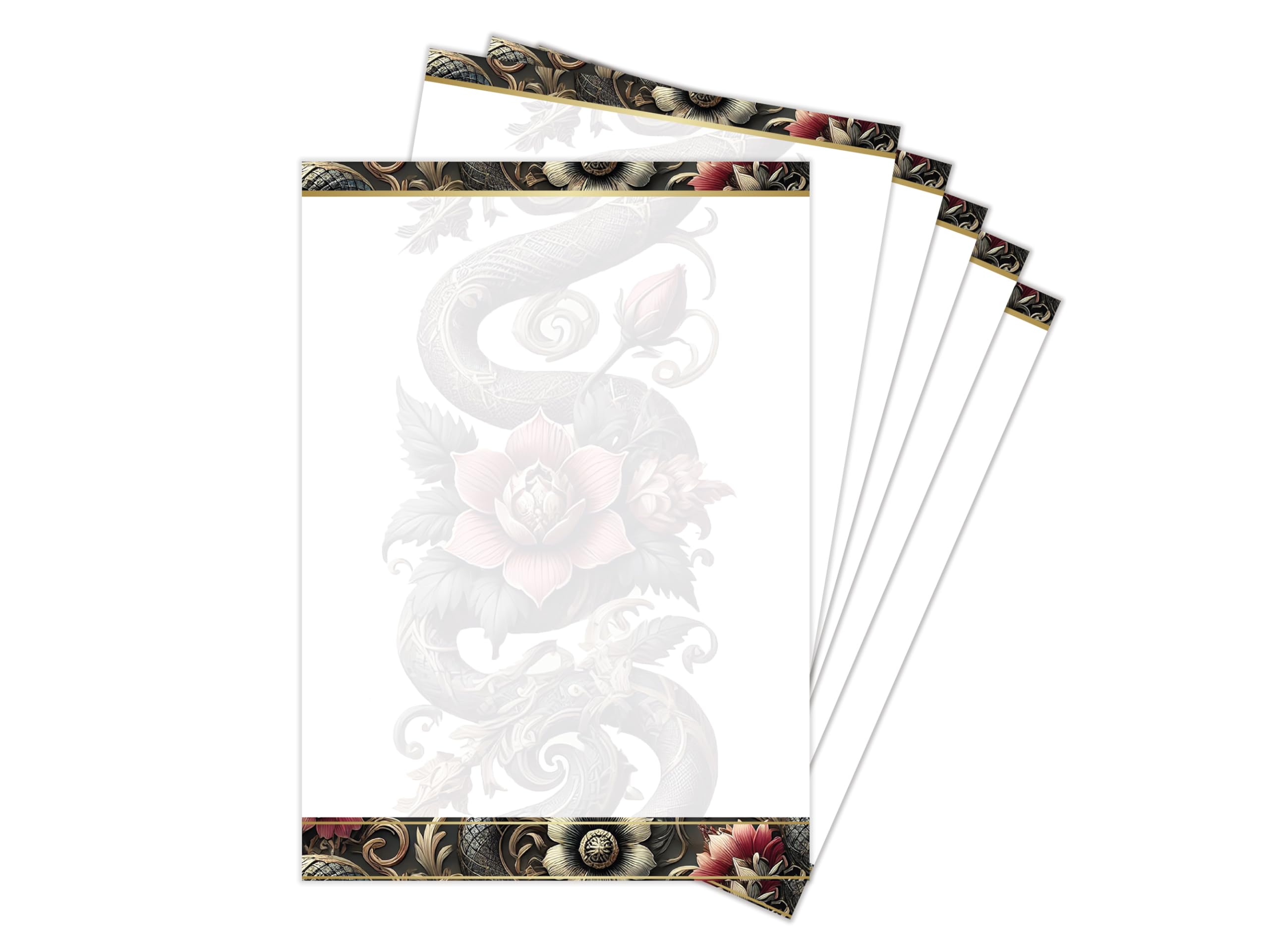 Briefpapier-Set 250 Briefbögen DIN A4 + 250 Kuverts DIN-lang ohne Fenster haftklebend - Papier beidseitig bedruckbar Geburtstag Jubiläum Hochzeit Menükarte Geschenk - Chinesischer Drache & Blume