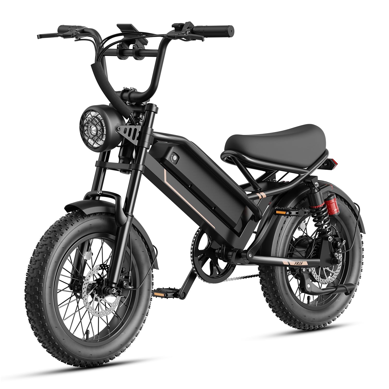 Jasion YR16 Electric Bike for Adults Teens, Peak 1000W Electric Bicycle, 48V 12.5AH Battery Dirt Bike with Dual Suspension & Cruise Control, 16" Fat Tire 55 Miles Moped EBike Fit Teenagers & Adults