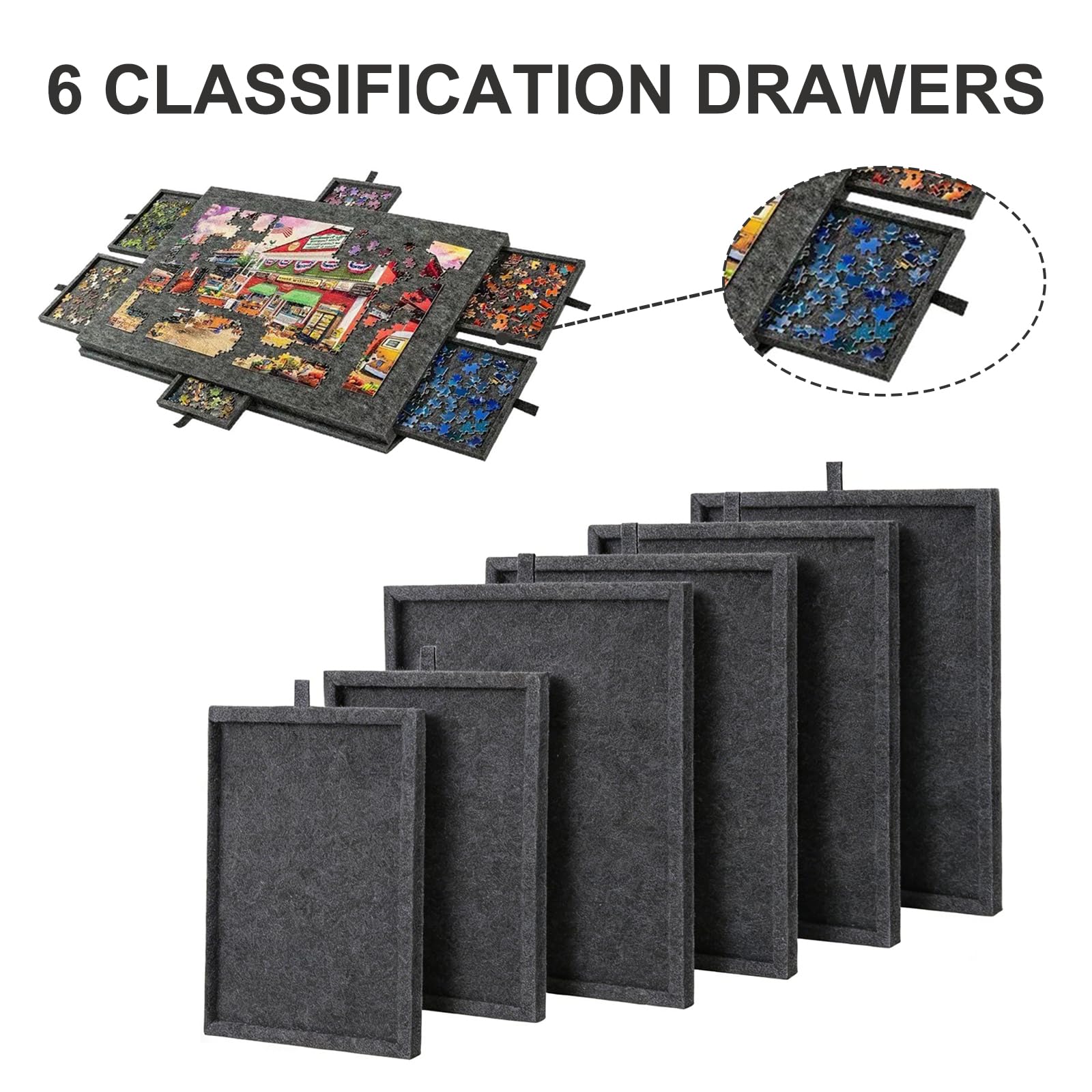 Planche de Puzzle Inclinable Table de Puzzle, Plateau de Puzzle Portable avec 6 tiroirs, Tapis Puzzle en Feutre avec Support et Couvercle 2-en-1 Table Portable pour Jeux Jusqu'à 1000 Pièces