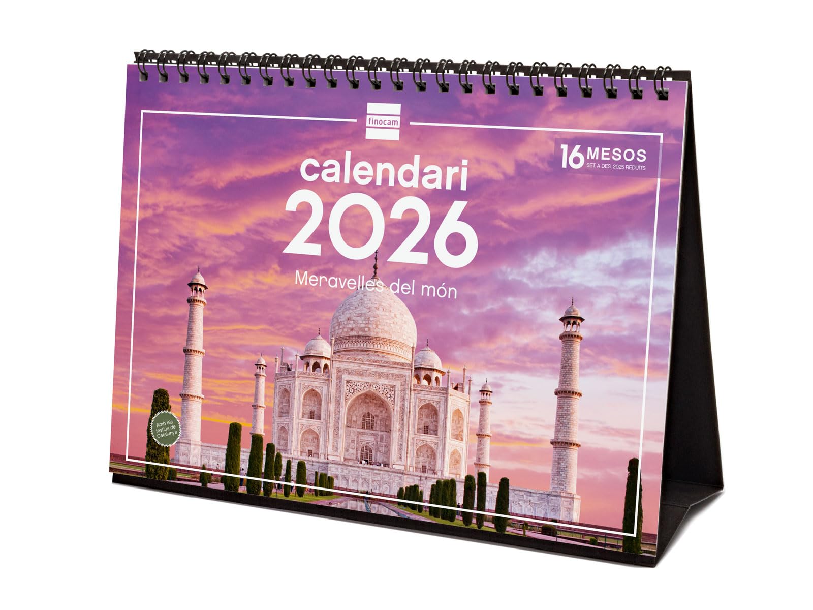 Finocam - Desktop Calendar 2026 Month View January - December 2026 + Sep.- Dec. 2025 (4 months) reduced | Calendar 2026 | Images Wonders of the world - Catalan