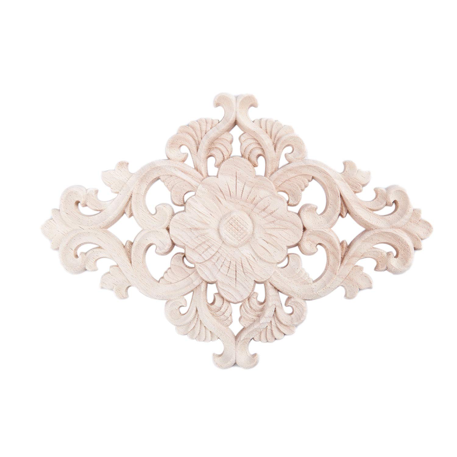CTRLZS Lots Wood Carved Long Onlay Applique Unpainted Flower Walls Cabinets Door Decor Type:21x15cm