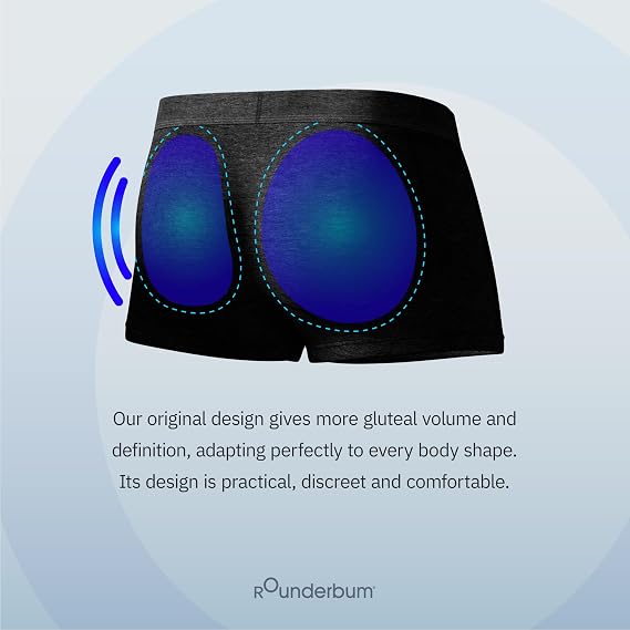 Rounderbum Mens Underwear - Mens Boxer Briefs - Boxer with Butt Enhancing Pads - Body Shaper - Padded Underwear Shapewear BLACK Medium