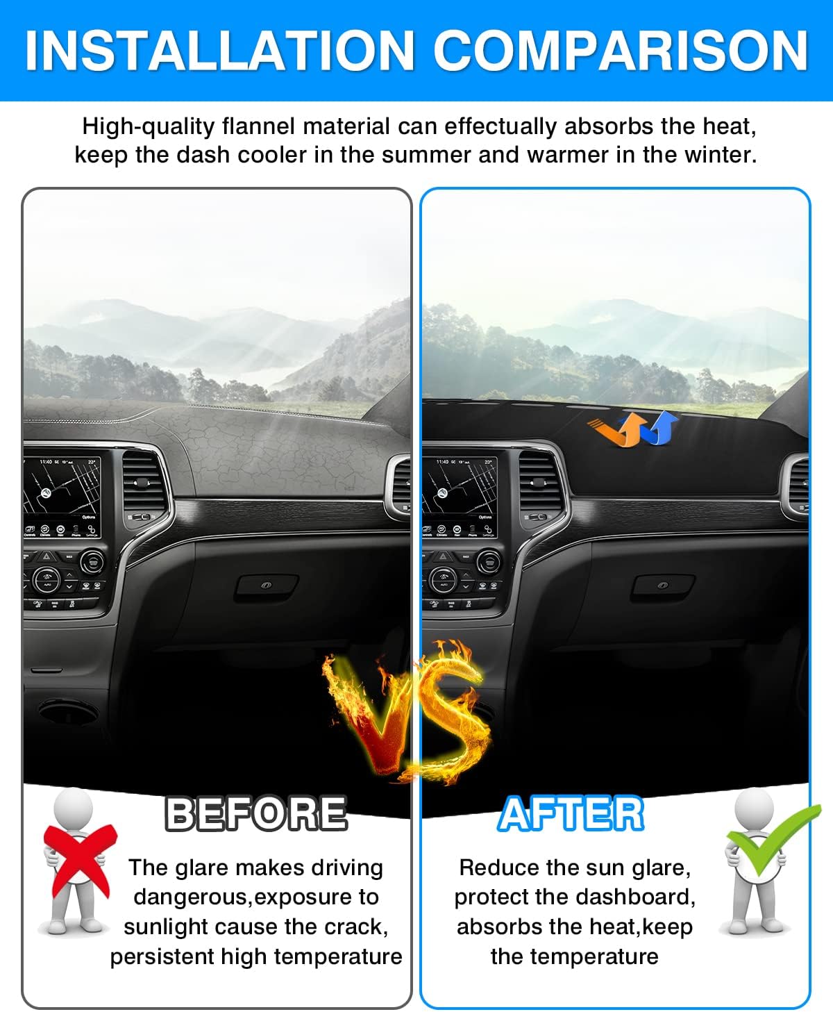 CARTIST Dashboard Cover Mat for 2011-2019 2020 2021 Jeep Grand Cherokee Accessories Dash Cover Suede Dash Mat Sunshade Glare UV Rays Protector (NOT for Jeep Cherokee & Grand Cherokee L)