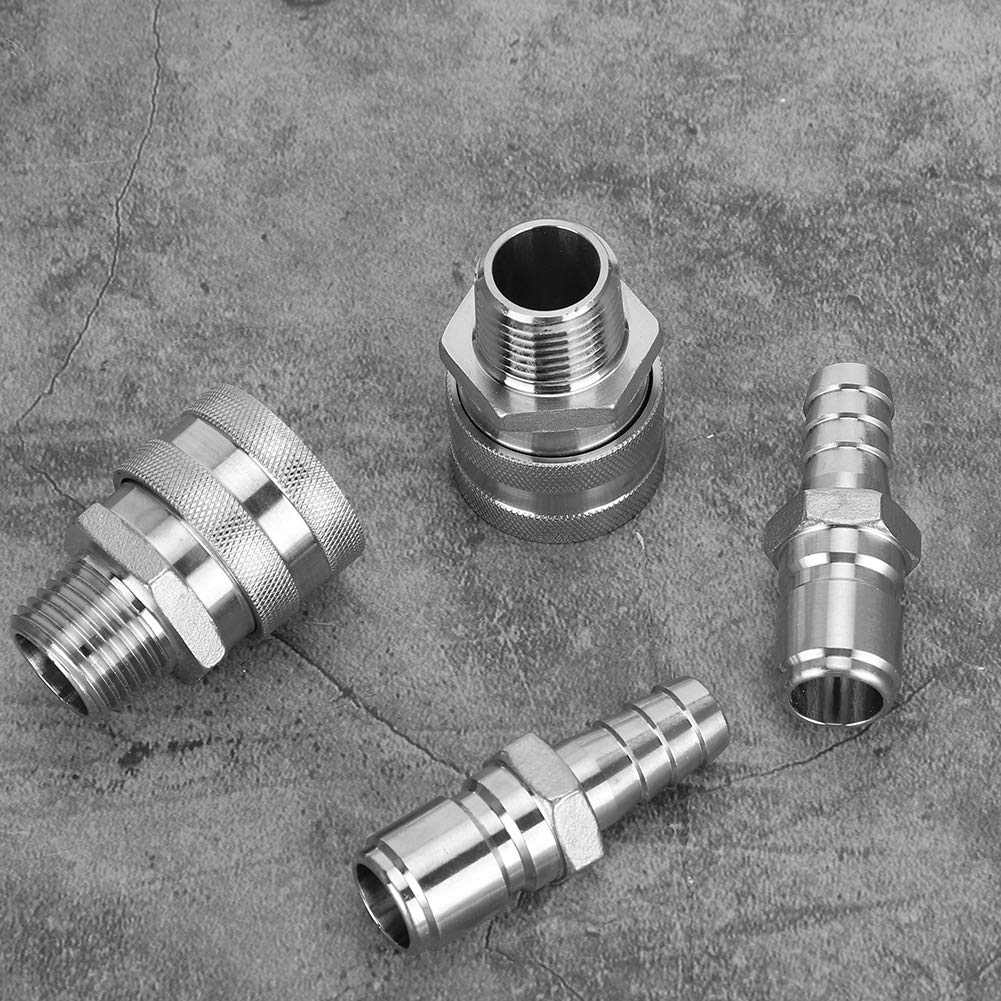 Conector rápido G1/2 para manguera de cerveza casera, adaptador de acero inoxidable, 4 piezas