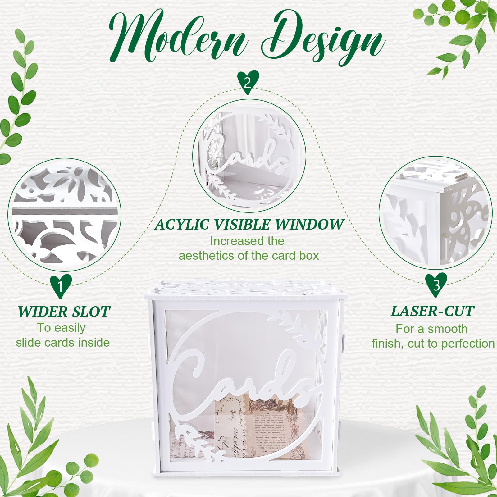 Wedding Card Box for Reception, PVC Gift Card Box Holder with Slot and Acrylic Window Birthday Graduation Party Decorations