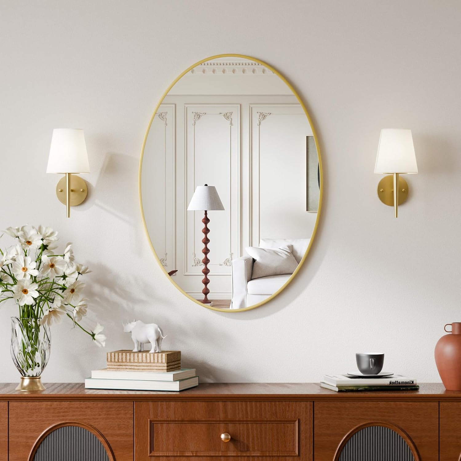 24"x36" Oval Bathroom Mirror with Gold Metal Frame - Oval Wall Mirror Hanging or Leaning Vertical or Horizontal for Bedroom, Living Room, Entryway